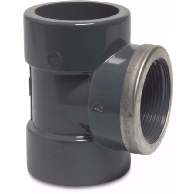 Product image 1 of Mega T-stuk 90° PVC-U 32 mm x 1" x 32 mm lijmmof x binnendraad x lijmmof 16bar grijs type versterkt