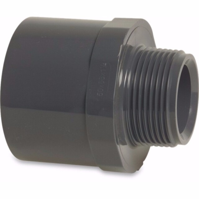 Product image 1 of Mega Puntstuk met stootrand PVC-U 32 mm x 1 1/4" lijm spie x buitendraad 10bar grijs