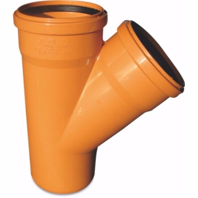 Product image 1 of T-stuk 45° PVC-U 315 mm  SN4 manchet x manchet x spie roodbruin