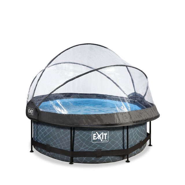 Product image 1 of EXIT Opzetzwembad Stone Grijs Met Overkapping Rond - Ø 244 x 76 cm
