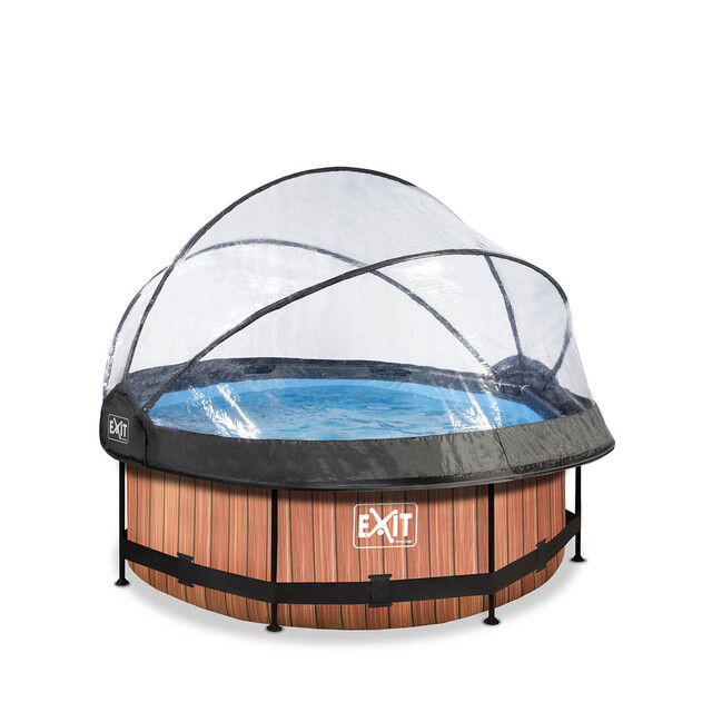 Product image 1 of EXIT Opzetzwembad Wood Bruin Met Overkapping Rond - Ø 244 x 76 cm