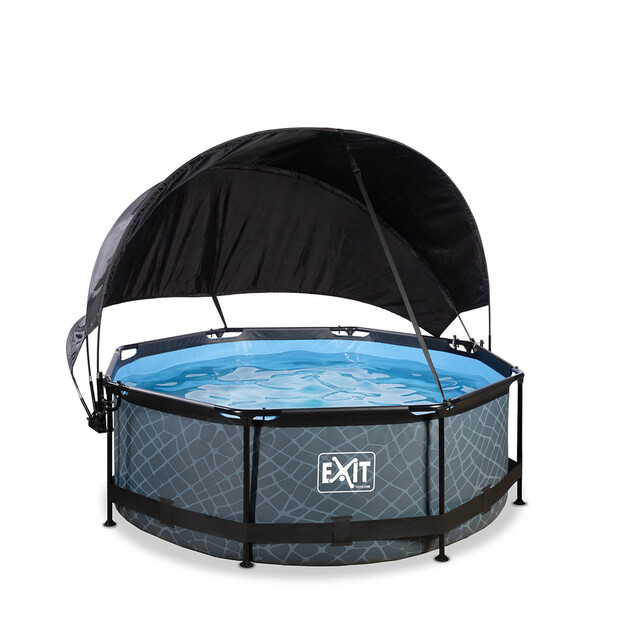 Product image 1 of EXIT Opzetzwembad Stone Grijs Met Schaduwdoek Rond - Ø 244 x 76 cm