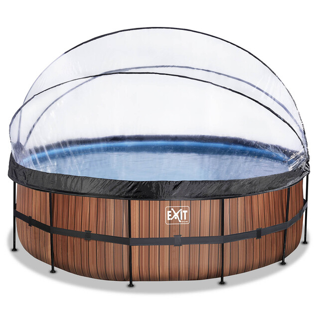 Product image 1 of EXIT Opzetzwembad Wood Bruin Met Overkapping en Warmtepomp Rond - Ø 450 x 122 cm