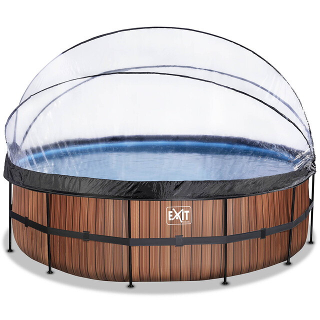 Product image 1 of EXIT Opzetzwembad Wood Bruin Met Overkapping en Warmtepomp Rond - Ø 488 x 122 cm