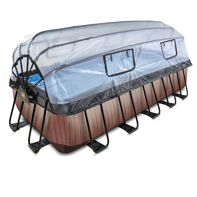 Product image 1 of EXIT Opzetzwembad Wood Bruin Met Overkapping en Warmtepomp Rechthoek - 540 x 250 x 122 cm