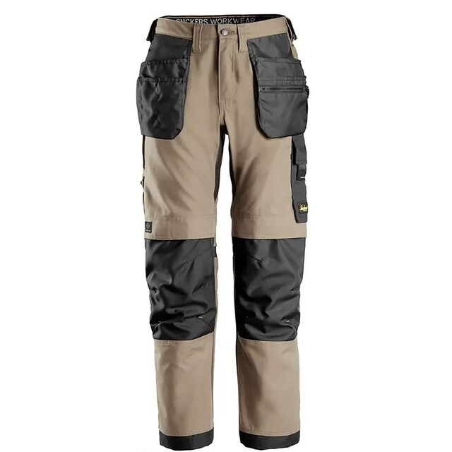 Product image 1 of Snickers AW 6224 Canvas+ Werkbroek met Holsterzakken Khaki/Zwart - maat 44