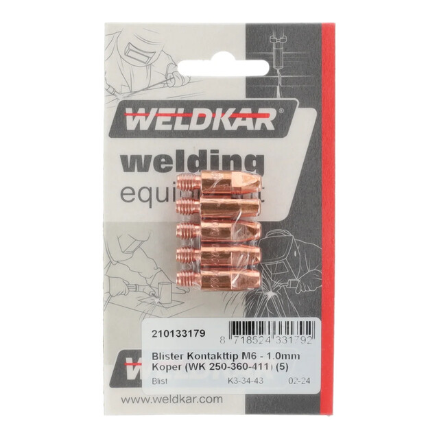 Product image 1 of Weldkar Blister Kontakttip 1.0mm - M6 Koper 250-360-411 (5 stuks)
