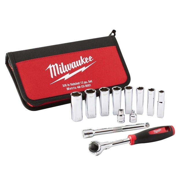 Product image 1 of Milwaukee Doppenset 3/8” FOUR FLAT  in etui (12-delig) 
