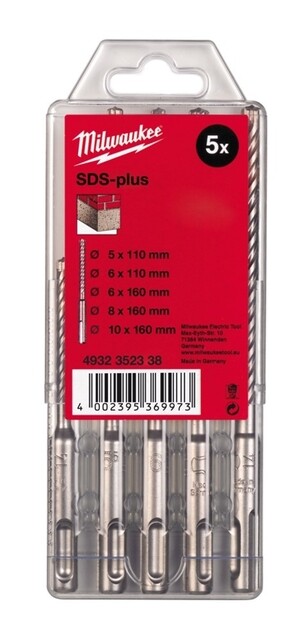 Product image 1 of Milwaukee SDS-PLUS borenset M/2 type 1 (5/6 x 110, 6/8/10 x 160 mm)