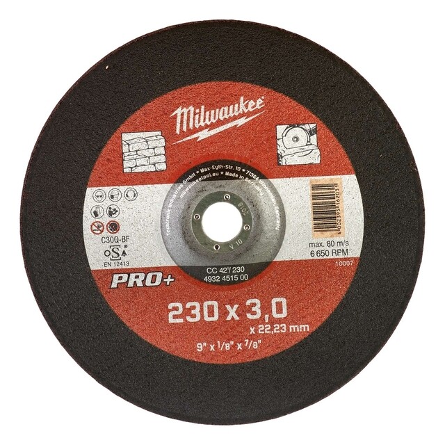Product image 1 of Milwaukee Doorslijpschijf steen PRO+ CC42 230 x 3 mm verdiept 