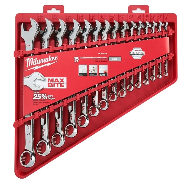 Product image 1 of Milwaukee Ringratel-steeksleutelset MAXBITE  Inch maten (15-delig)