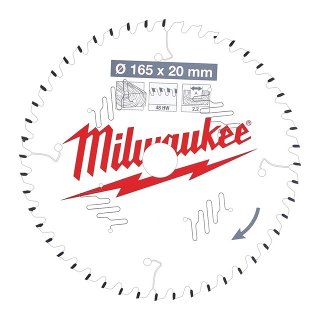 Product image 1 of Milwaukee Cirkelzaagblad hout 165 x 20 x 2,2 ATB 48T +5°