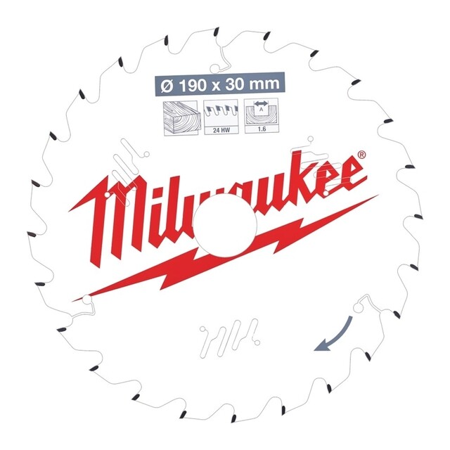 Product image 1 of Milwaukee Cirkelzaagblad hout 190 x 30 x 1,6 Thin Kerf ATB 24T +15°