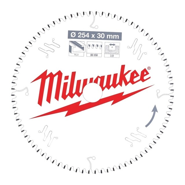 Product image 1 of Milwaukee Cirkelzaagblad kunststof/non-ferro 254 x 30 x 3,0 TF 80T -5°