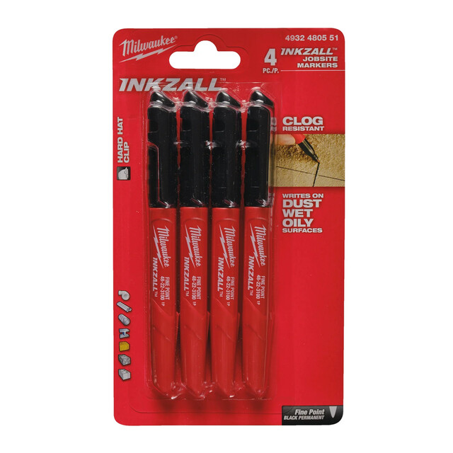 Product image 1 of Milwaukee Marker INKZALL  Fijne punt 1,0 mm zwart (blister 4 stuks)
