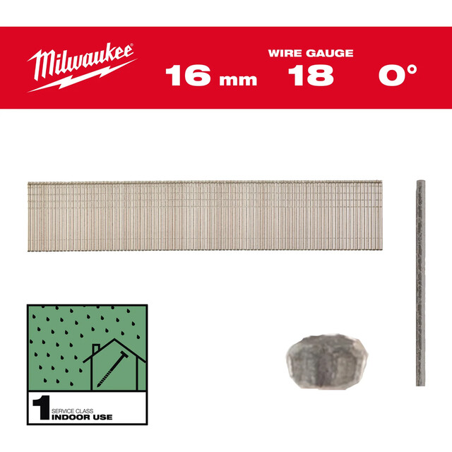 Product image 1 of Milwaukee Brad nagels Gecoat en gegalvaniseerd 18G 16mm SC1 10000 stuks