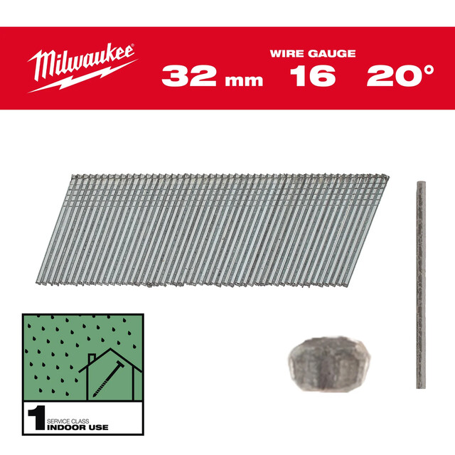 Product image 1 of Milwaukee Afwerkspijker Gegalvaniseerd 16G 20° 32mm SC1 2000 stuks