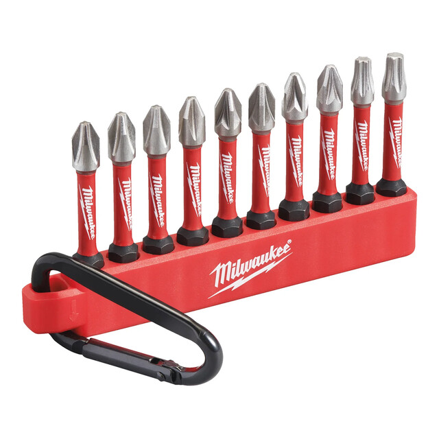 Product image 1 of Milwaukee Schroefbit set SHOCKWAVE Karabijnhaak 4x PZ2, 4x PH2, TX20, TX25, in display