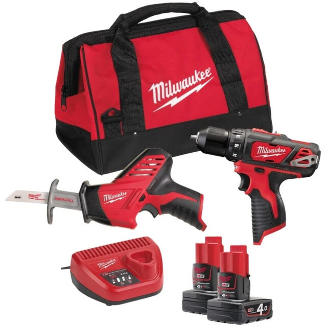 Product image 1 of Milwaukee M12  powerpack (C12 HZ, M12 BDD, 2 x 4,0 Ah accu, 60 min. lader, contractor bag)