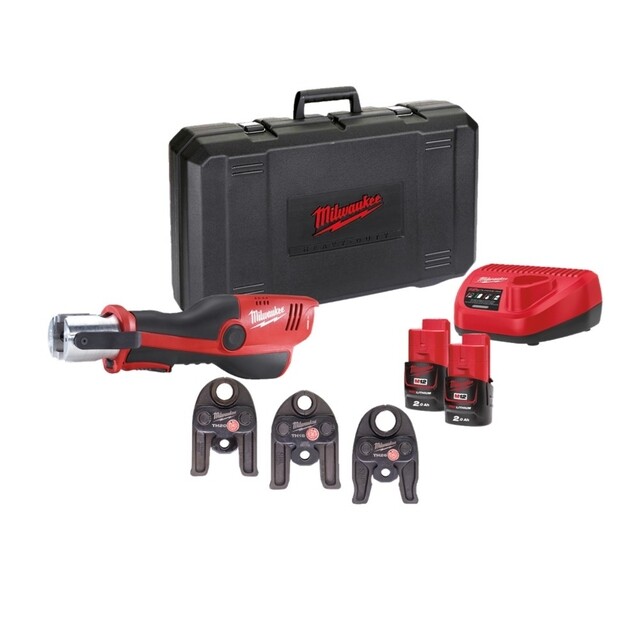 Product image 1 of Milwaukee M12 Hydraulische Subcompactperstool Persbek TH 16/20/26 Set In Koffer - Incl Lader & Accu's 12V 2.0Ah (2×)