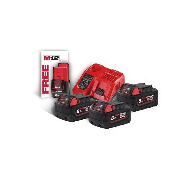 Product image 1 of Milwaukee M18 NRG Oplaad Set - Incl Lader & Accu's 18V 5.0Ah (3×)