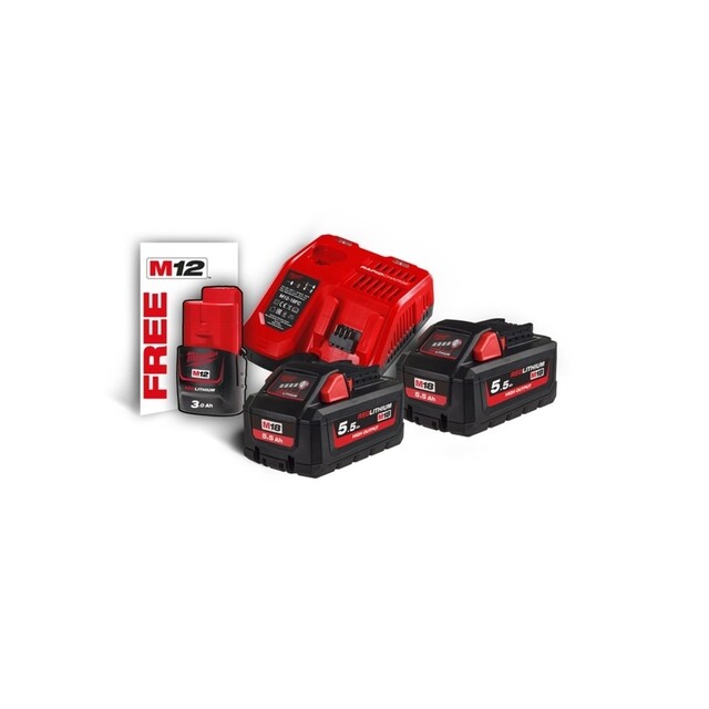 Product image 1 of Milwaukee M18 Nrg Pack High Output 2 X 5,5 Ah Snellader 6a M18 HNRG-552 