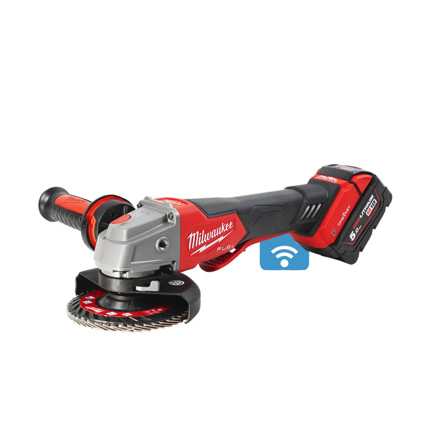 Product image 1 of Milwaukee M18 FUEL  ONE-KEY  125 mm haakse slijper met peddelschakelaar en rem