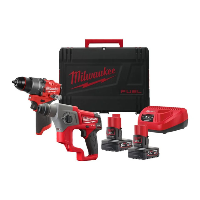 Product image 1 of Milwaukee M12 FUEL  powerpack (M12 FPD2, M12 CH, 2 x M12 B4 accu, 1 x C12C lader, 1 xHD Box)