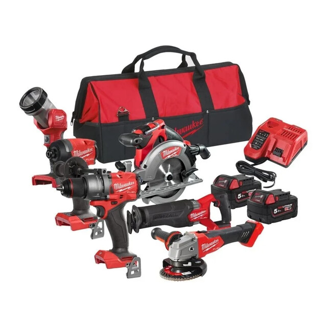 Product image 1 of Milwaukee M18 FUEL Power Pack (M18FPD3, M18FID3, M18CCS55, M18FSZ, M18FSAG125X, M18 TLED, 2 x M18B5, M12-18FC, bag)