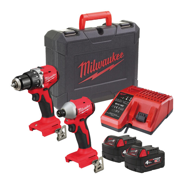 Product image 1 of Milwaukee M18 Compact Brushless Hammer Drill + M18 Compact Brushless Impact Drill