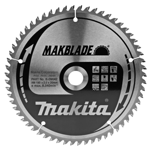 Product image 1 of Makita AfkortZaagblad Hout Makblade 190x20x2,0 60T 5g B-09042