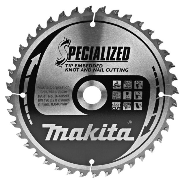 Product image 1 of Makita Cirkelzaagblad (Noest/Spijker) 190 40T