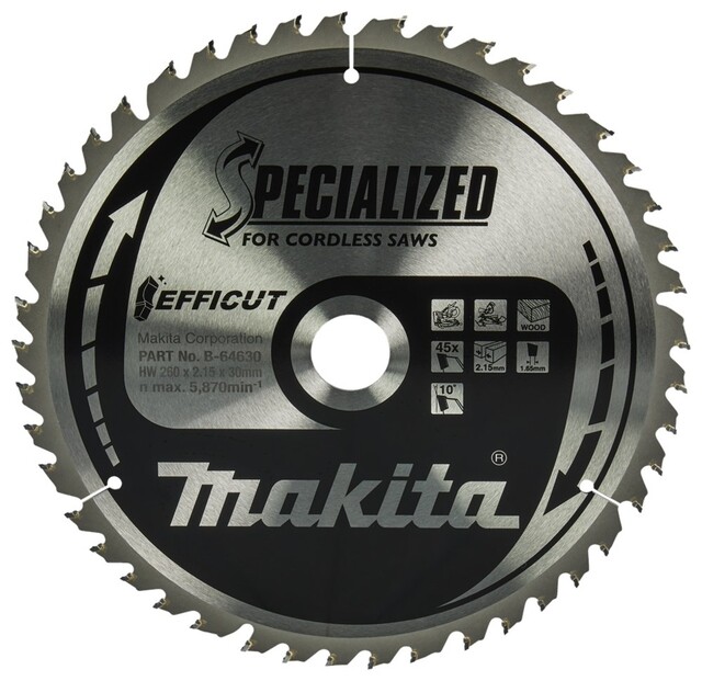 Product image 1 of Makita AfkortZaagblad Hout 260x30x2,15 45T B-64630