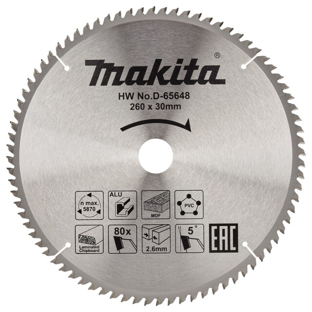 Product image 1 of Makita Zaagblad Multi 260X30 80T 5G D-65648