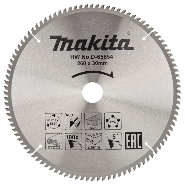 Product image 1 of Makita Zaagblad Multi 260X30 100T 5G D-65654