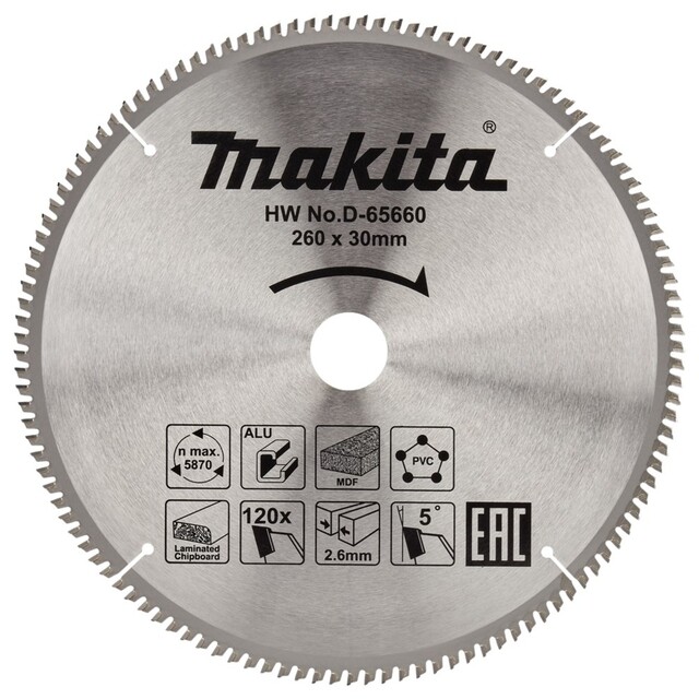 Product image 1 of Makita Zaagblad Multi 260X30 120T 5G D-65660