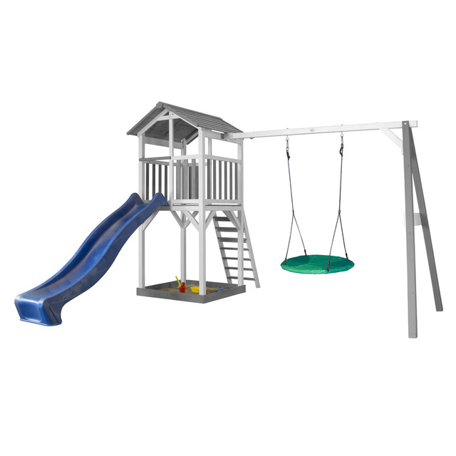 Product image 1 of AXI Beach Tower Speeltoren met Summer Nestschommel Grijs/wit - Blauwe Glijb