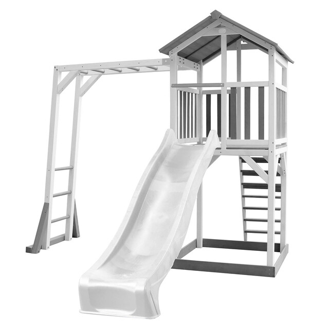 Product image 1 of AXI Beach Tower Speeltoren met Klimrek Grijs/wit - Witte Glijbaan