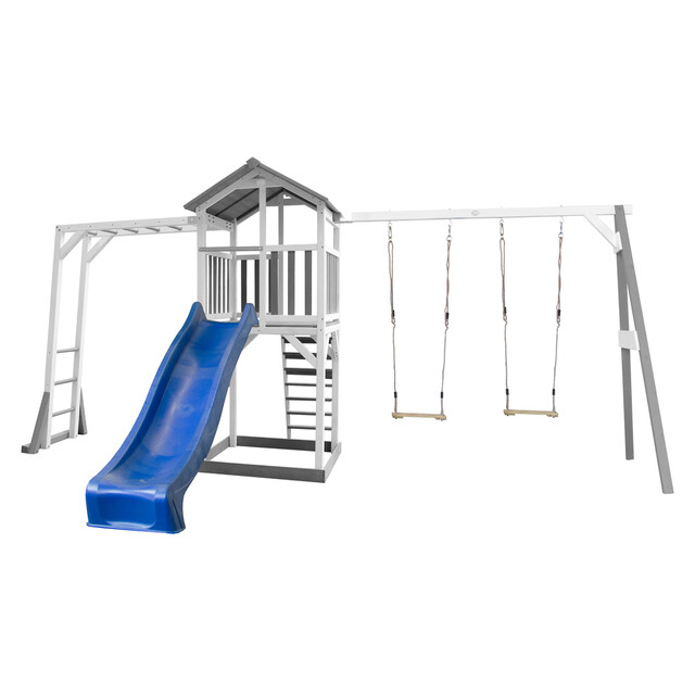 Product image 1 of AXI Beach Tower Speeltoren met Klimrek en Dubbele Schommel Grijs/wit - Blau