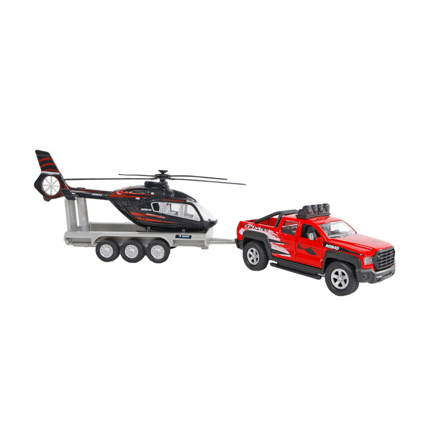 Product image 1 of Kids Globe 520249 - Terreinwagen Met Trailer Met Helikopter 1:36