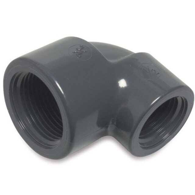 Product image 1 of Mega Knie 90gr PVC-U 3/4 inch x 1/2 inch binnendraad 10bar grijs