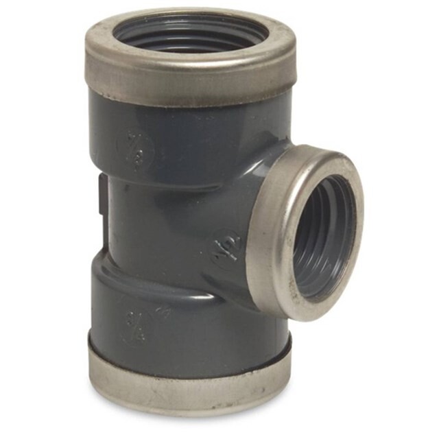 Product image 1 of Mega T-stuk 90gr PVC-U 3/4 inch x 1/2 inch x 3/4 inch binnendraad 16bar grijs type versterkt