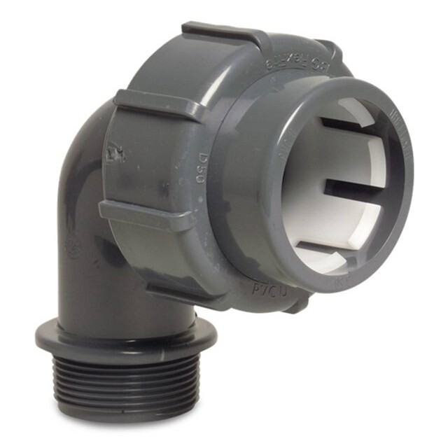Product image 1 of FlexFit Knie 90° PVC-U 50 mm x 1 1/2" knel x buitendraad grijs