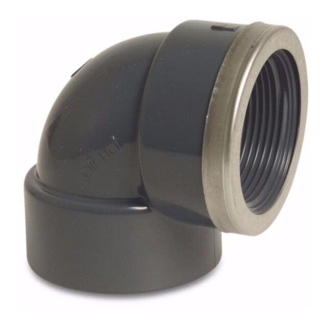 Product image 1 of Mega Knie 90° PVC-U 32 mm x 1" lijmmof x binnendraad 16bar grijs type versterkt