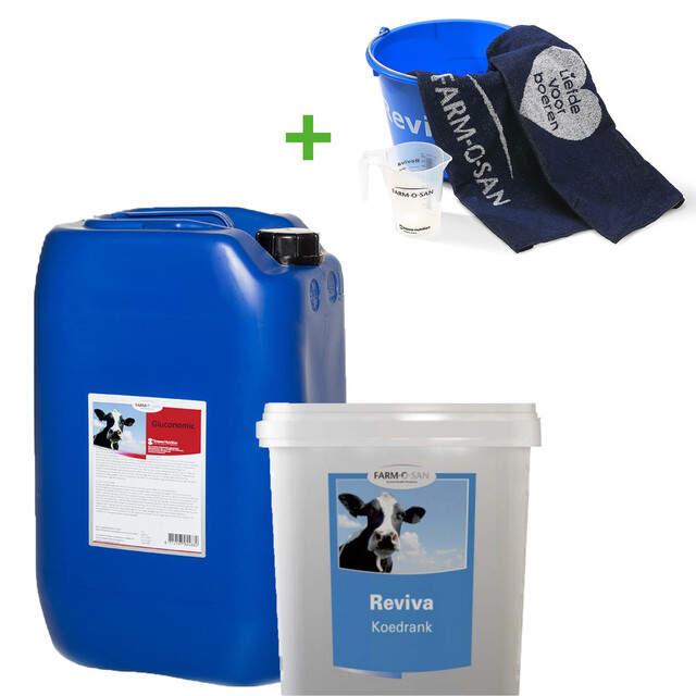 Product image 1 of Farmosan Actie Reviva 15kg + Gluconomic 20kg +  Emmer + Maatschep + Badhanddoek